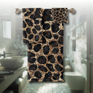 Luxury Glitter Gold Brown Black Leopard Pattern Bath Towel Set