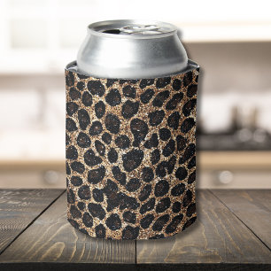 Luxury Glitter Gold Brown Black Leopard Pattern Can Cooler