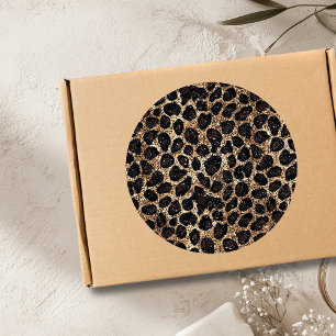 Luxury Glitter Gold Brown Black Leopard Pattern Classic Round Sticker
