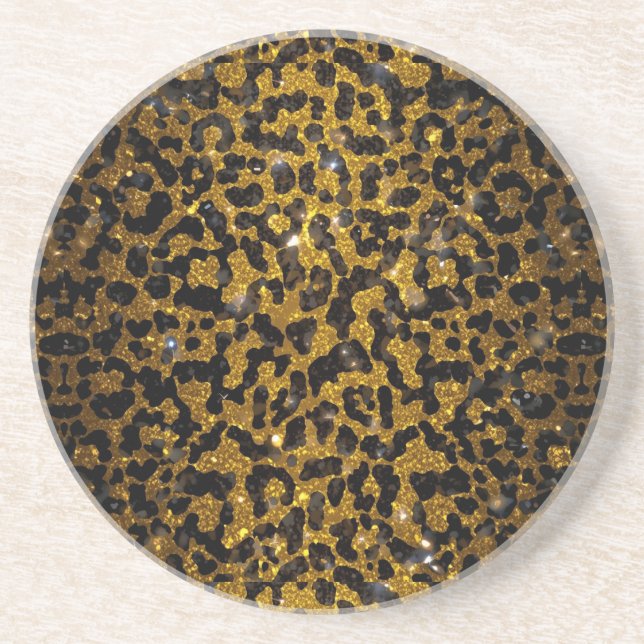 Luxury Glitter Gold Brown Black Leopard Pattern Coaster (Front)