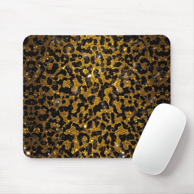 Luxury Glitter Gold Brown Black Leopard Pattern Mouse Mat (With Mouse)