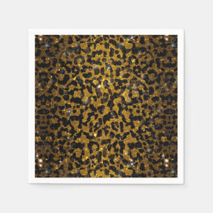 Luxury Glitter Gold Brown Black Leopard Pattern Napkin