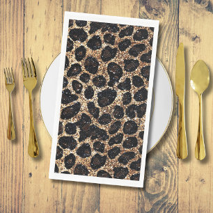 Luxury Glitter Gold Brown Black Leopard Pattern Napkin
