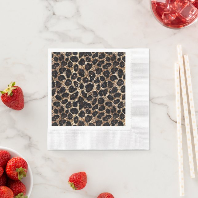Luxury Glitter Gold Brown Black Leopard Pattern Napkin (Insitu)