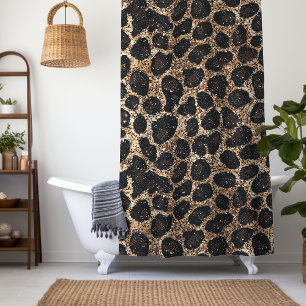 Luxury Glitter Gold Brown Black Leopard Pattern Shower Curtain