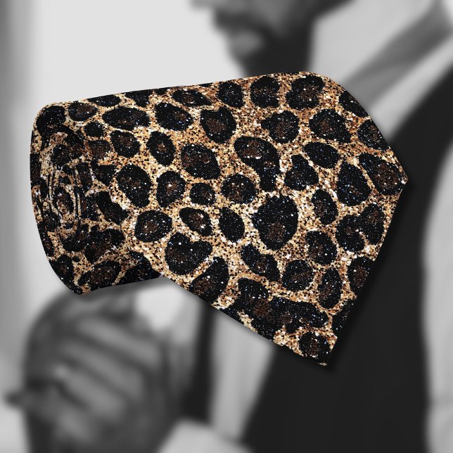 Luxury Glitter Gold Brown Black Leopard Pattern Tie (Creator Uploaded)
