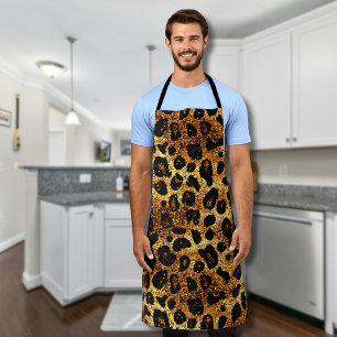 Luxury Glitter Gold Brown Rust Leopard Pattern Apron
