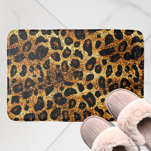 Luxury Glitter Gold Brown Rust Leopard Pattern Bath Mat