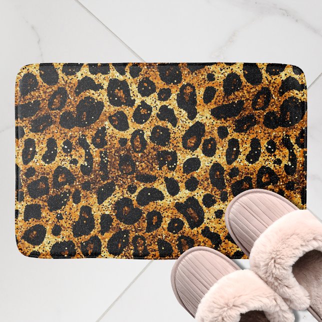 Luxury Glitter Gold Brown Rust Leopard Pattern Bath Mat (Creator Uploaded)