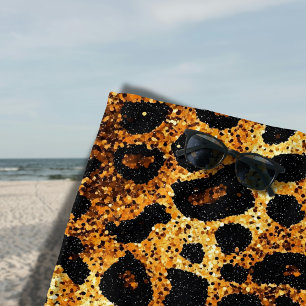 Luxury Glitter Gold Brown Rust Leopard Pattern Beach Towel