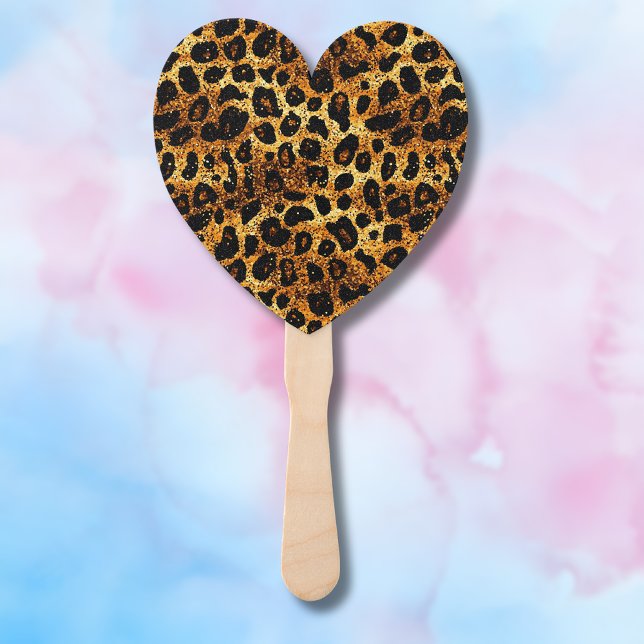 Luxury Glitter Gold Brown Rust Leopard Pattern Hand Fan (Creator Uploaded)