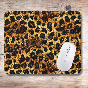 Luxury Glitter Gold Brown Rust Leopard Pattern Mouse Mat