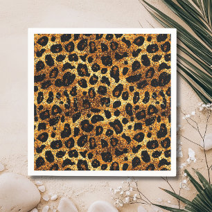 Luxury Glitter Gold Brown Rust Leopard Pattern Napkin