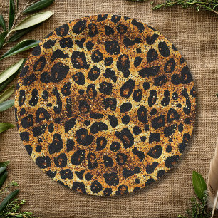 Luxury Glitter Gold Brown Rust Leopard Pattern Paper Plate