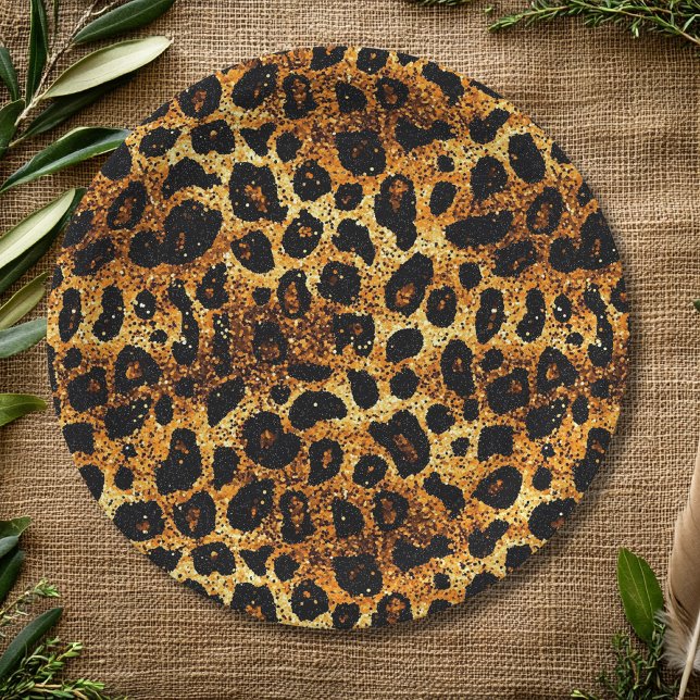 Luxury Glitter Gold Brown Rust Leopard Pattern Paper Plate (Creator Uploaded)