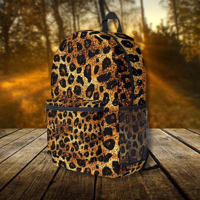 Luxury Glitter Gold Brown Rust Leopard Pattern Printed Backpack (Creator Uploaded)