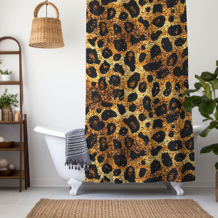 Luxury Glitter Gold Brown Rust Leopard Pattern Shower Curtain