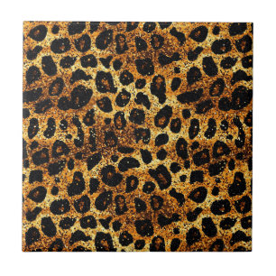Luxury Glitter Gold Brown Rust Leopard Pattern Tile