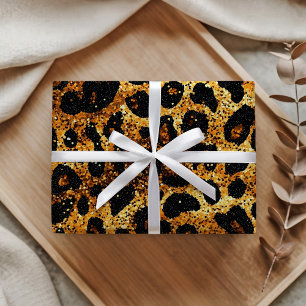 Luxury Glitter Gold Brown Rust Leopard Pattern Wrapping Paper