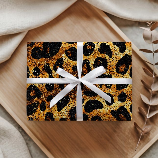 Luxury Glitter Gold Brown Rust Leopard Pattern Wrapping Paper (Creator Uploaded)