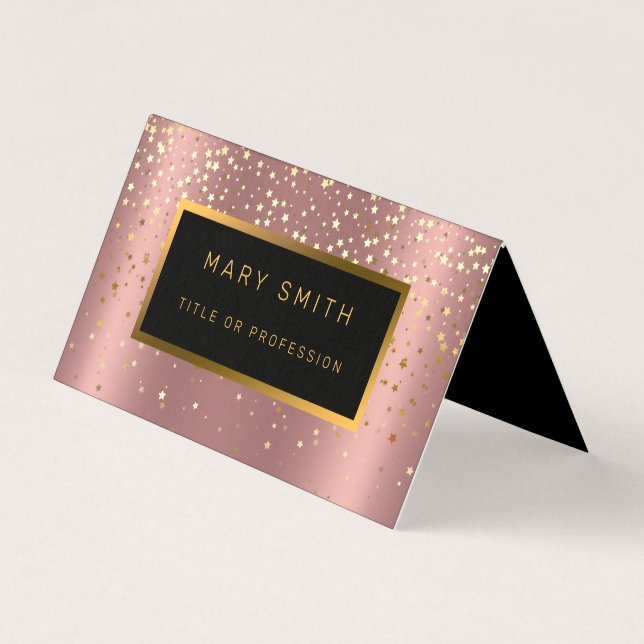Luxury Glitter Gold Pink Stars Business Card (Front)