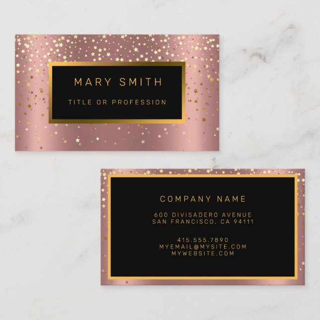 Luxury Glitter Gold Pink Stars Business Card (Front/Back)