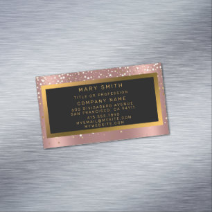 Luxury Glitter Gold Pink Stars Magnetic Business Card