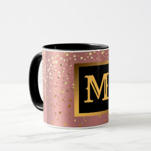 Luxury Glitter Gold Pink Stars Monogrammed Mug