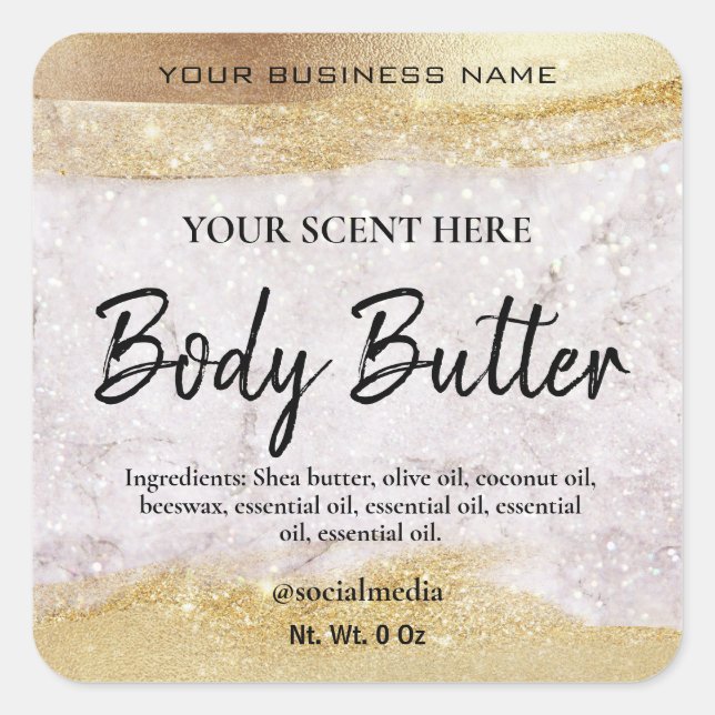 Luxury Glitter Marble Gold Body Butter Labels (Front)