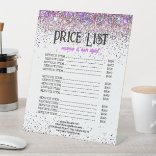 Luxury Glitter Price List Makeup & Hair Stylists Pedestal Sign