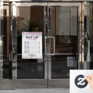 Luxury Glitter Price List Makeup & Hair Stylists Window Cling