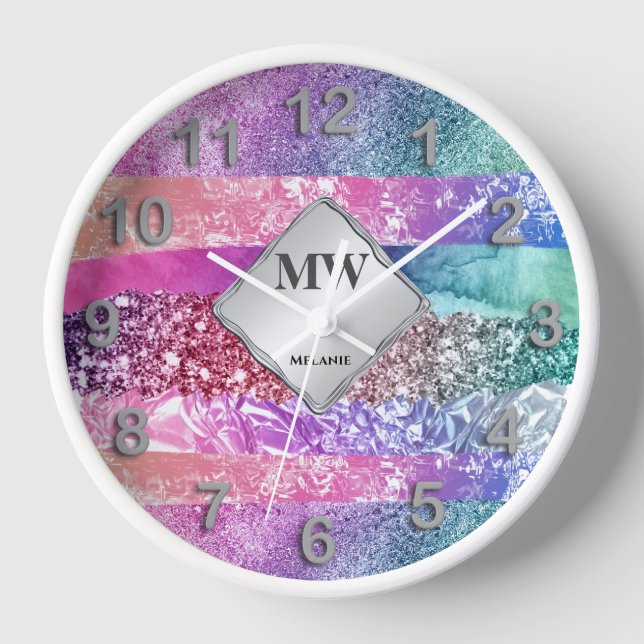 Luxury glitter rainbow sparkling sequins clock (Front)