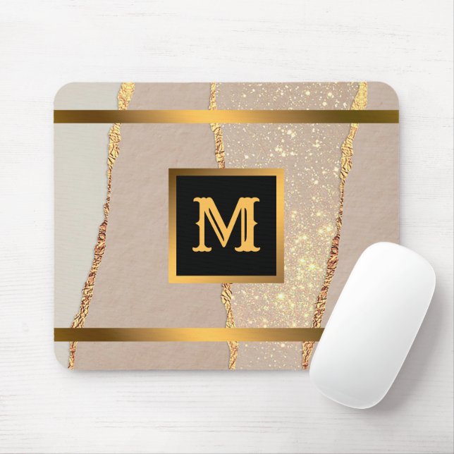 Luxury Glitter Rose Gold Monogrammed Mouse Mat (With Mouse)