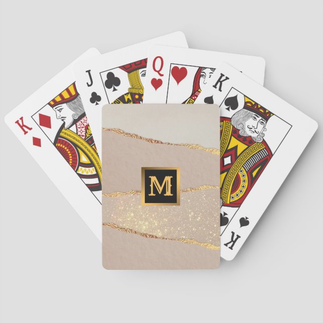 Luxury Glitter Rose Gold Monogrammed Playing Cards (Back)