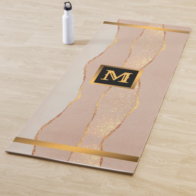 Luxury Glitter Rose Gold Monogrammed Yoga Mat (In Situ)