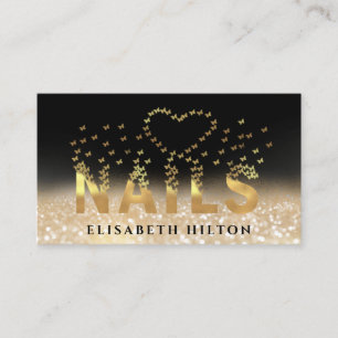 Luxury glittery gold butterflies nails logo business card