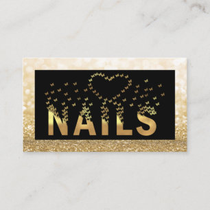 Luxury glittery gold butterflies nails logo business card
