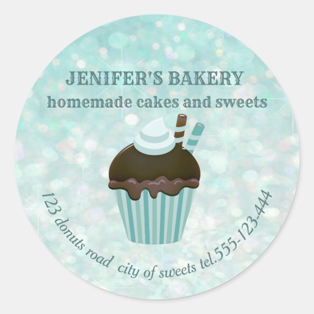 Luxury glittery homemade cupcakes and sweets classic round sticker (Front)