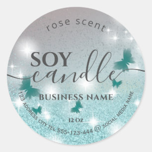 Luxury glittery romantic butterfly soy candle clas classic round sticker
