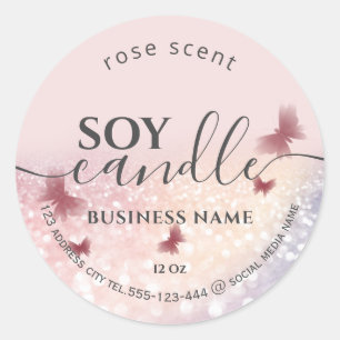 Luxury glittery romantic butterfly soy candle clas classic round sticker