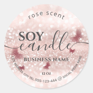 Luxury glittery romantic butterfly soy candle classic round sticker