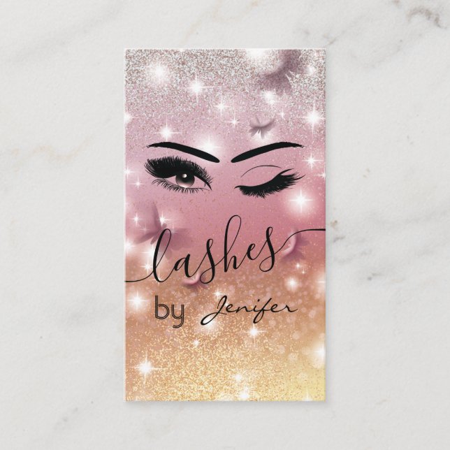 Luxury glittery sparkling butterfly lashes wink business card (Front)