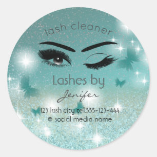 Luxury glittery wink lash extension lash cleaner classic round sticker