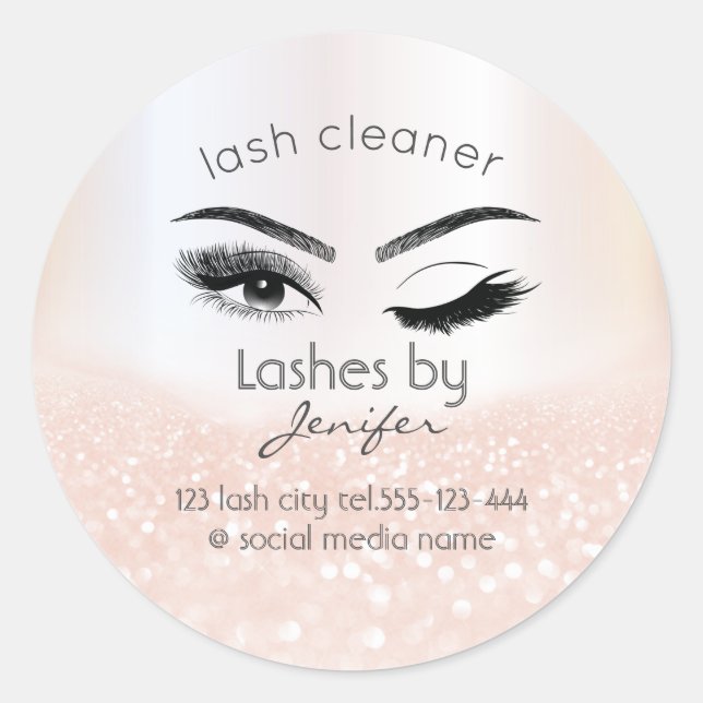 Luxury glittery wink lash extension lash cleaner classic round sticker (Front)
