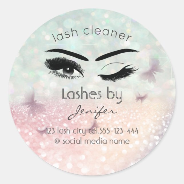 Luxury glittery wink lash extension lash cleaner classic round sticker (Front)