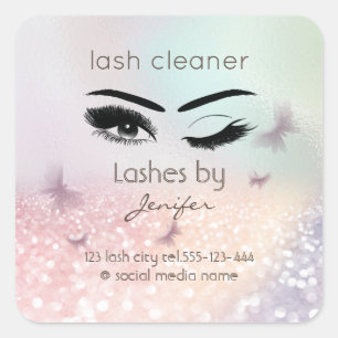 Luxury glittery wink lash extension lash cleaner square sticker