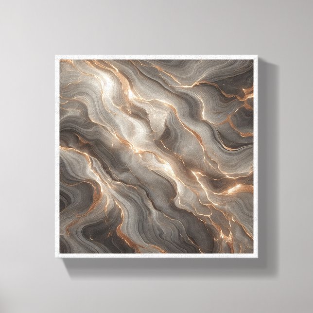 Luxury Glowing Gold Marble Abstract - Radiant Grey Canvas Print (Front)