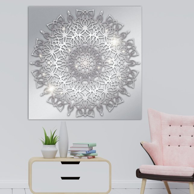 Luxury Glowing Sparkling Silver Metallic Mandala  Canvas Print (Creator Uploaded)