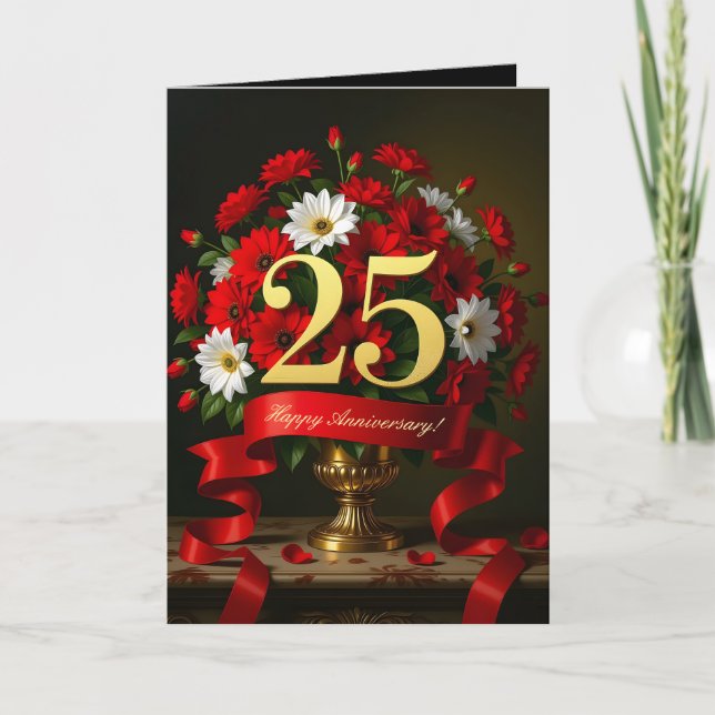 Luxury Gold 25th Wedding Anniversary Bouquet Card (Front)
