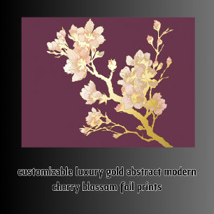 luxury gold abstract modern cherry blossom foil prints